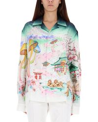 CASABLANCA - Japanese Landscape Print Silk Shirt With Classic Collar And Buttoned Cuffs - Lyst