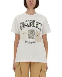 Ganni - Basic Cotton Jersey Animals Relaxed T-Shirt - Lyst
