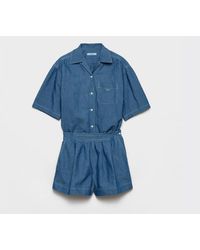 Prada - Denim Cotton Linen Trochus Niloticus Dress - Lyst