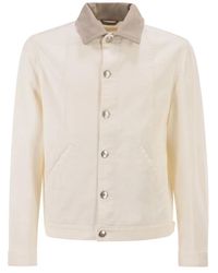 Brunello Cucinelli - Lightweight Garment-Dyed Cotton Denim Jacket With Leather Collar - Lyst