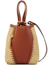 Chloé - Two-Tone Leather And Raffia Bucket Bag - Lyst