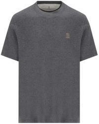 Brunello Cucinelli - Melange Cotton T-Shirt Featuring A Contrast Stemma Solomeo Chest Logo - Lyst