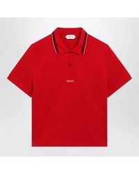 Versace - Lipstick Cotton Pique Polo With Embroidered Logo - Lyst