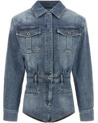 Self-Portrait - 'Rhinestone Denim' Jumpsuit - Lyst