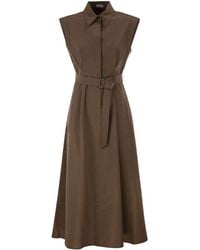 Brunello Cucinelli - Long Sleeveless Cotton Dress With Belt - Lyst
