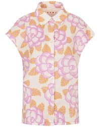 Marni - Floral Cap-Sleeved Shirt - Lyst