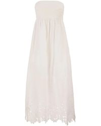 Max Mara - Strapless Linen Dress With Embroidered Hem - Lyst