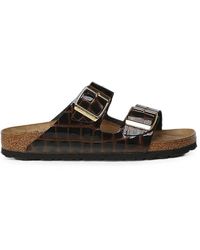 Birkenstock - Arizona Crocodile-Print Embossed Natural Leather Sandals - Lyst
