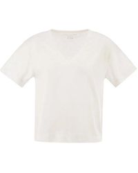 Majestic - Stretch Linen T-Shirt With V-Neck - Lyst