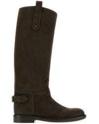 Burberry - Dark Suede Cavalier Boots - Lyst