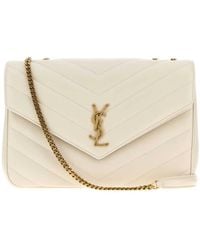 Saint Laurent - Loulou Large Cream Leather Bag - Lyst