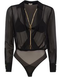 Elisabetta Franchi - Voile Shirt Bodysuit With Jewel Necklace - Lyst