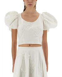 ROTATE BIRGER CHRISTENSEN - Rotate Birger Christensen Cotton Top With Puff Sleeves - Lyst