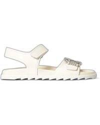 Roger Vivier - Ivory Leather Sandals With Crystal Buckle - Lyst
