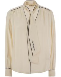 Elisabetta Franchi - Georgette Shirt With Scarf And Piping - Lyst