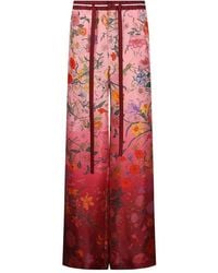 Gucci - Floral Print Silk Pants Wide-Leg Trousers - Lyst