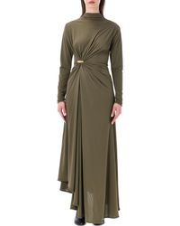 Bottega Veneta - Elegant Sculptural Dress With High Neck And Brooch - Lyst