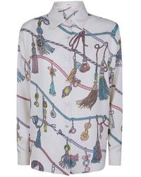 Versace - Ivory Petrol Peach Silk Shirt - Lyst