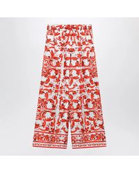 Dolce & Gabbana - Wide-Leg Majolica-Print Silk Twill Pants - Lyst