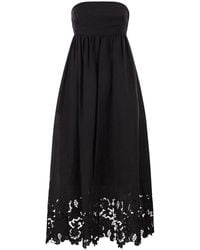 Max Mara - Maxmara Studio Strapless Linen Dress With Embroidered Hem - Lyst