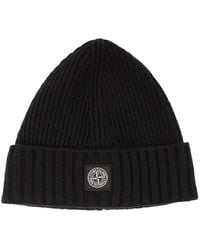 Stone Island - Rib-Knit Wool Blend Beanie With Compass Logo - Lyst