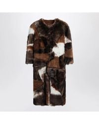 Prada - Patchwork Shearling Coat - Lyst