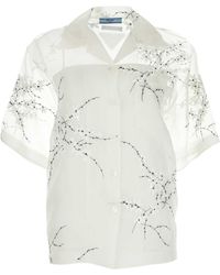 Prada - Floral-Embroidered Short-Sleeved Sheer Shirt - Lyst