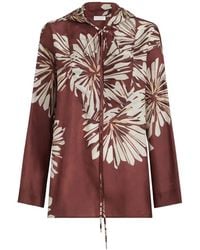 Brunello Cucinelli - Silk Bloom Print Pongee Shirt With Hood - Lyst