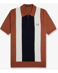 Fred Perry - Cotton Knit Polo Shirt With Striped Motif - Lyst