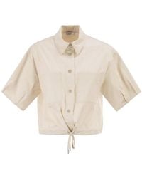 Peserico - Cropped Stretch Cotton Shirt With Drawstring - Lyst