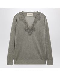 Valentino - Viscose-Blend Lace V-Neck Sweater - Lyst