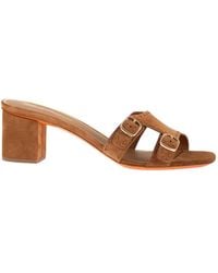 Santoni - Suede Mule Sandals With Double Buckle And Block Heel - Lyst