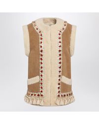 Valentino - Camel Shearling And Suede Vest - Lyst