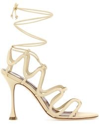 Manolo Blahnik - Cream Leather Fawda Sandals - Lyst