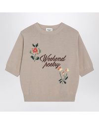 Weekend by Maxmara - Sand Cotton Sweater With Embroidery - Lyst
