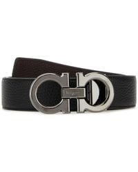 Ferragamo - Textured Calf Leather Belt With Interlocking Metallic Buckle - Lyst