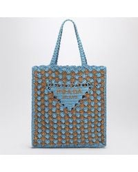 Prada Cedar-Colored Crochet Tote Bag With Logo in Green | Lyst