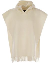 Brunello Cucinelli - Double Knit Wool And Cashmere Poncho With Hood And Fringes - Lyst