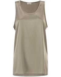 Brunello Cucinelli - Stretch Silk Satin Crew Neck Top - Lyst