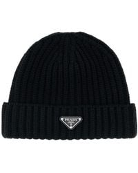 Prada - Wool Knit Cap With Logo - Lyst