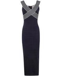 Elisabetta Franchi - Knit Long Dress With Striped Bands - Lyst