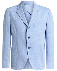 Etro - Single-Breasted Striped Cotton Jacket With Floral Paisley Motif - Lyst