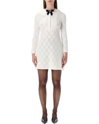 Self-Portrait - Lace Knit Mini Dress With Removable Bow - Lyst