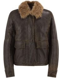 Brunello Cucinelli - Sheepskin Jacket With Fur Collar - Lyst