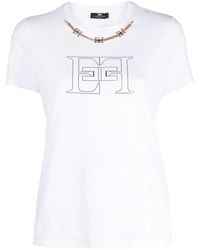 Elisabetta Franchi - Chain-Detail And Logo Print Cotton T-Shirt - Lyst