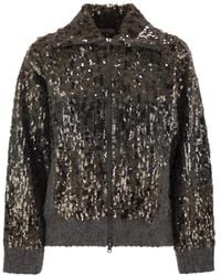 Brunello Cucinelli - Dazzling Dégradé Embroidery Mohair And Wool Cardigan - Lyst