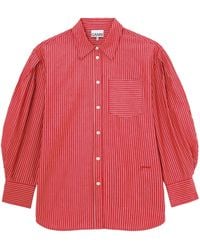 Ganni - Striped Cotton Shirt With Balloon Sleeves - Lyst