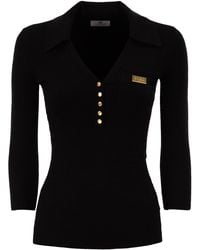 Elisabetta Franchi - Micro Cable Knit Polo Shirt - Lyst