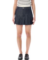 A.P.C. - Pleated Denim Mini Skirt - Lyst