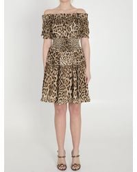 Dolce & Gabbana - Dolce&Gabbana Short Leopard Print Poplin Dress - Lyst